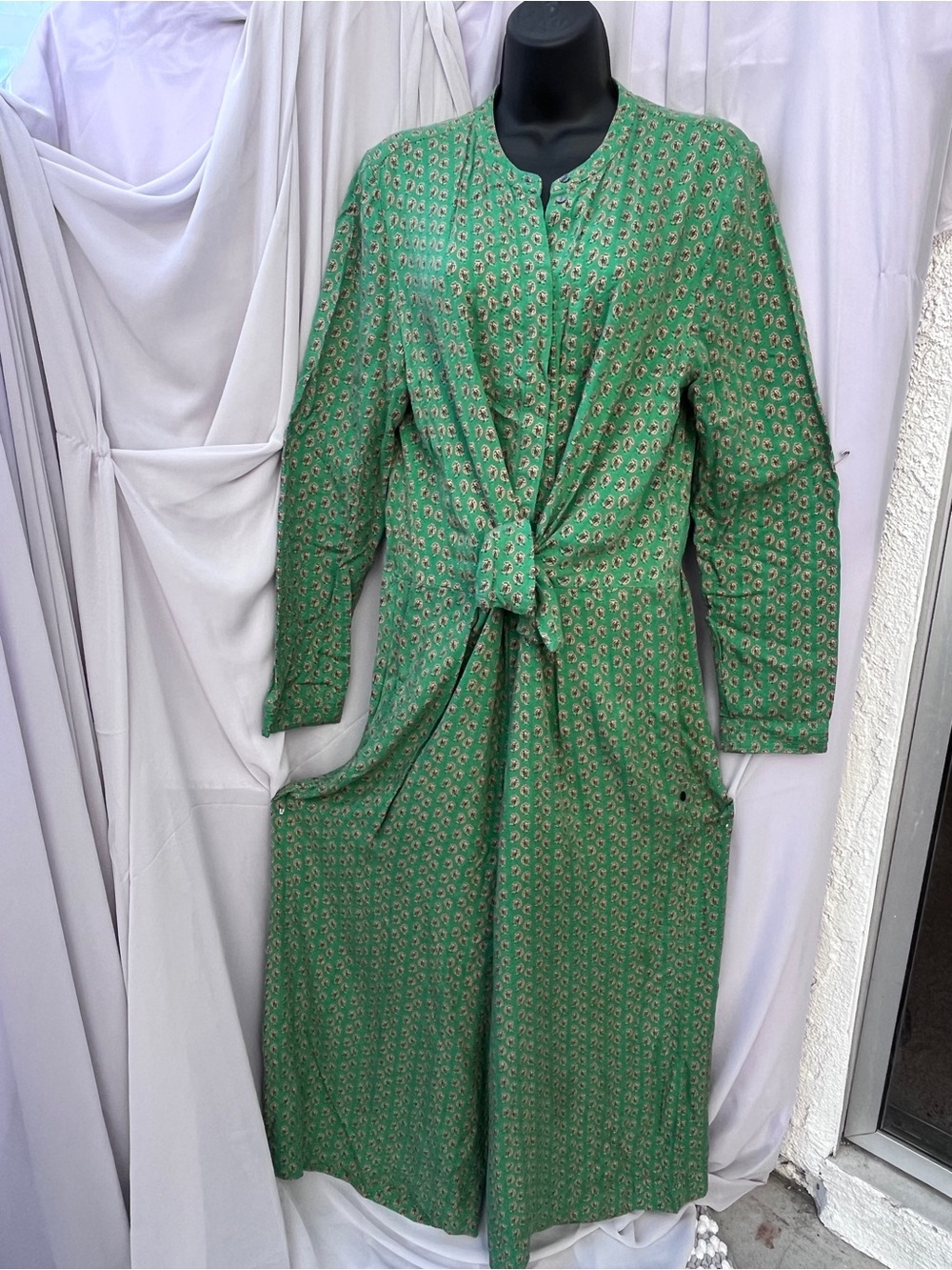 Scotch & Soda Green Printed Knot-Front Wide Leg Romper Long Sleeve